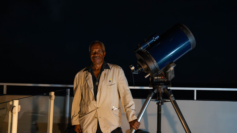 Leo Branch, resident astronomer at O2 Beach Club & Spa and Se Breez Beach House