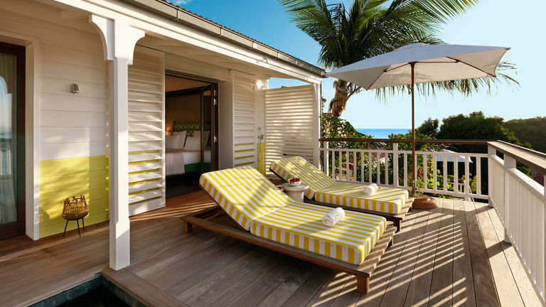 Many suites, such as this Double Luxury Bungalow Suite Terrace Sea View category, come with an expansive private terrace.