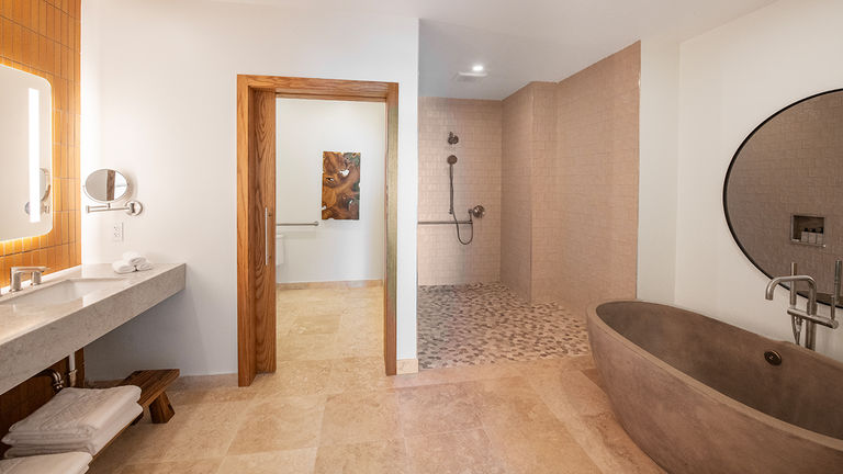 Accommodations feature spacious bathrooms and double showers.