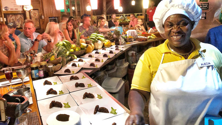 Chef Alecia whips up dishes such as hash patties and chocolate rum cake.