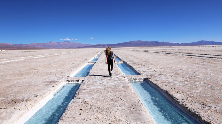 A former ancient river, Salinas Grandes are surrounded by the Andes Mountains.