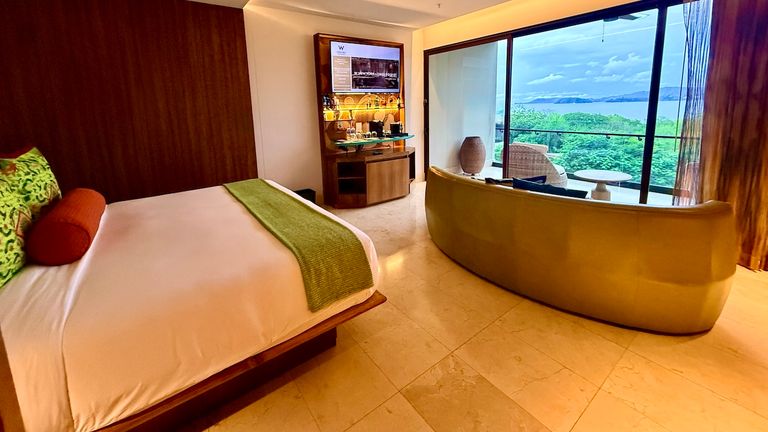Guest rooms in the towers offer ocean views and opportunities to spot birds, butterflies and monkeys in the treetops below.