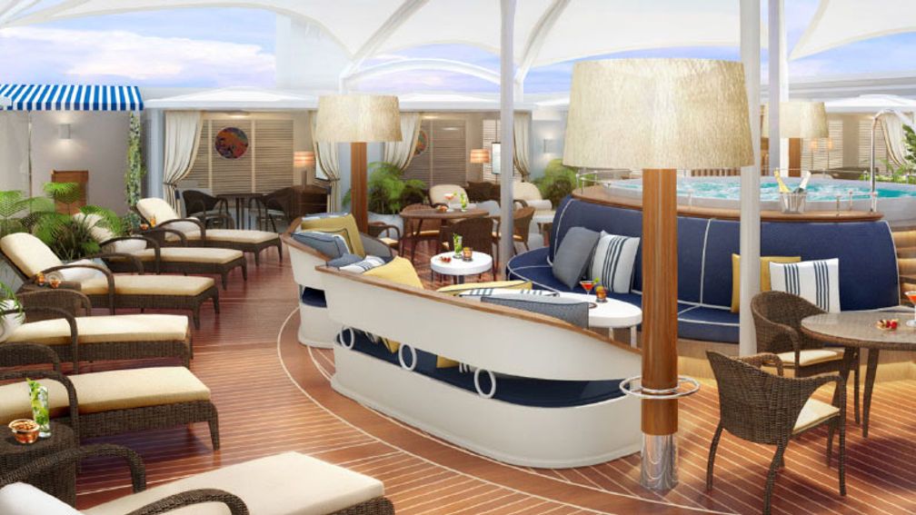 The Retreat on Encore includes 15 private cabanas arranged around a whirlpool. // © 2016 Seabourn Cruise Line 2