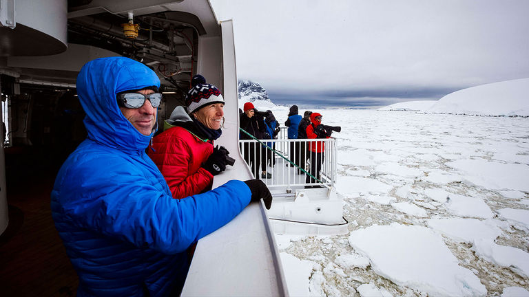 Greg Mortimer’s Ulstein X-Bow allows the ship to cut through thick sea ice.