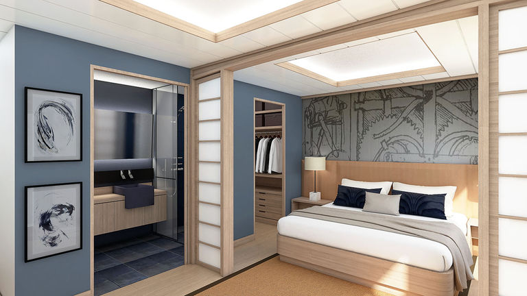 A standard stateroom on Blue World’s forthcoming vessel