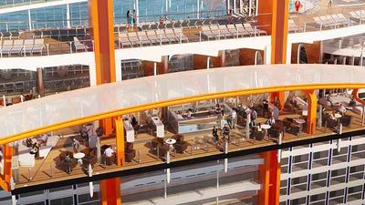 The Magic Carpet is a platform about the size of a tennis court cantilevered to the side of Edge. // © 2017 Celebrity Cruises