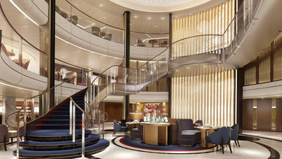 The Grand Lobby will serve as a client’s first impression when boarding Queen Anne.
