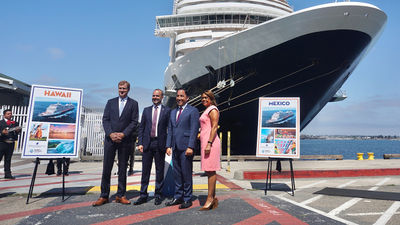 (From left): Port of San Diego’s Michael Zuchett; HAL’s Gus Antorcha; San Diego Mayor Todd Gloria; and Julie Coker, CEO of San Diego Tourism Authority