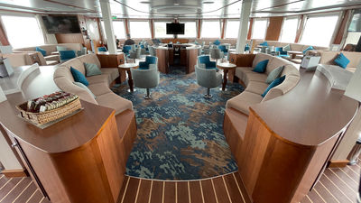 The lounge onboard the 96-guest National Geographic Endeavour II