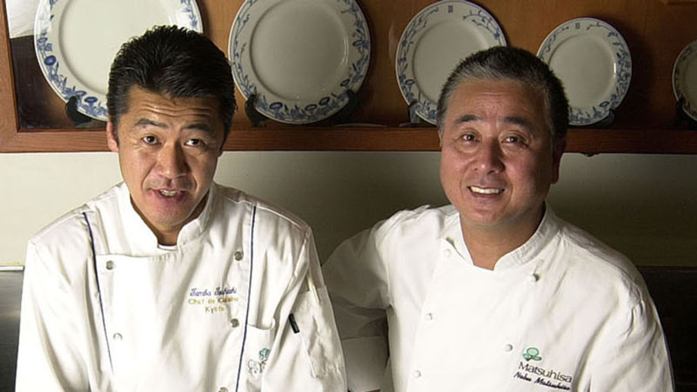 Chef Tamba (left) with Chef Nobu Matsuhisa preparing food on a Crystal Cruises’ ship. // (c) 2013 Crystal Cruises F