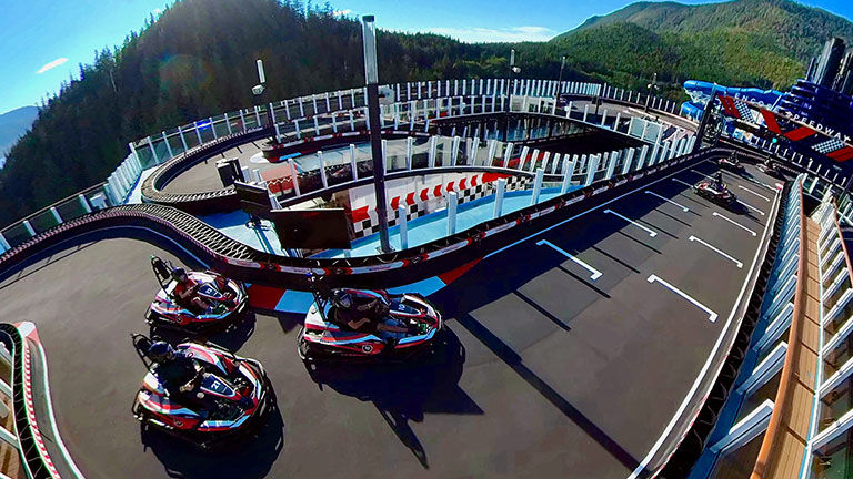 Guests can enjoy go-kart racing onboard Norwegian Encore.
