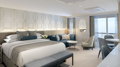 Oceania Cruises released details about the Penthouse Suite, pictured here, as well as other staterooms and suites aboard the new Vista ship.