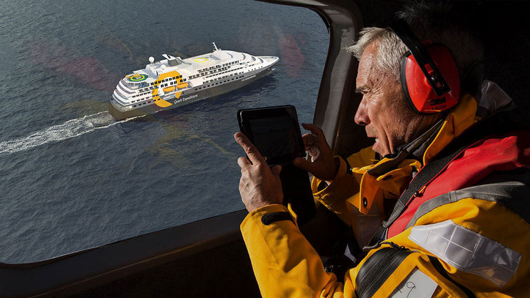 The ship will feature two onboard helicopters that will take guests to never-before-explored areas in the polar regions.