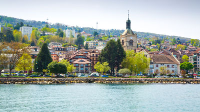 Evian-les-Bains is a French spa town located on the southern shore of Lake Geneva.