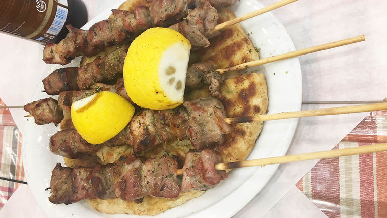 Souvlaki (grilled meat on skewers) is an Athens fast food staple.