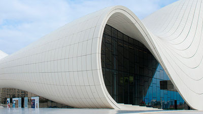 The Baku Museum of Modern Art looks nothing like the architecture from the Soviet past of Baku. // © 2015 Mark Edward Harris