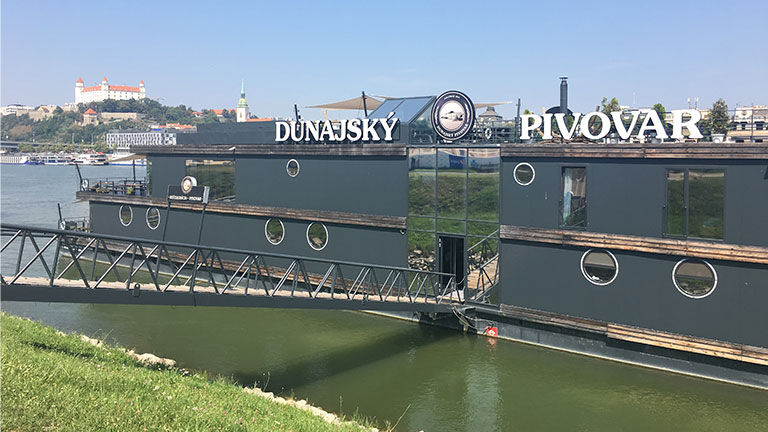 If clients want to stay overnight, Dunajsky Pivovar is a unique “boatel” on the Danube River.