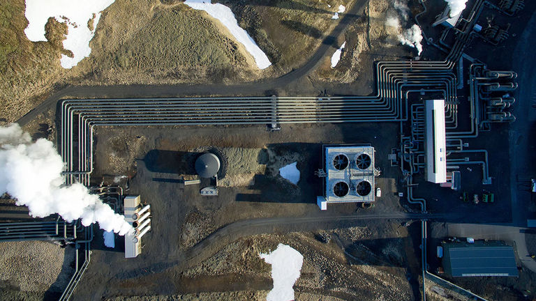 Hellisheidi Power Station is surrounded by a lava field.
