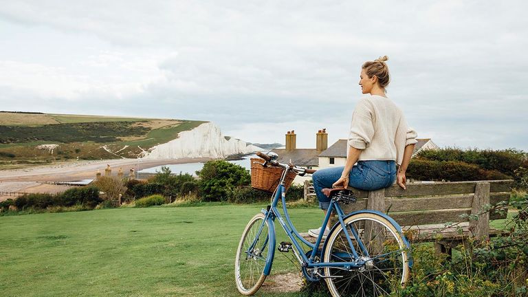 Bike along the white cliffs in the county of East Sussex, England.