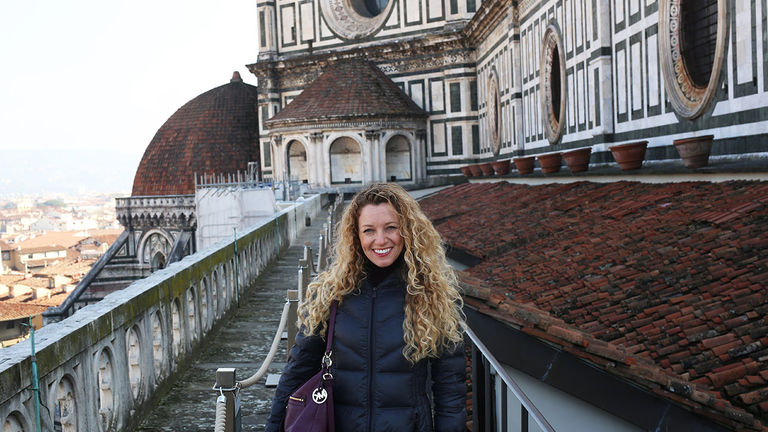 The author on a private walk along the terrace of the Florence Cathedral