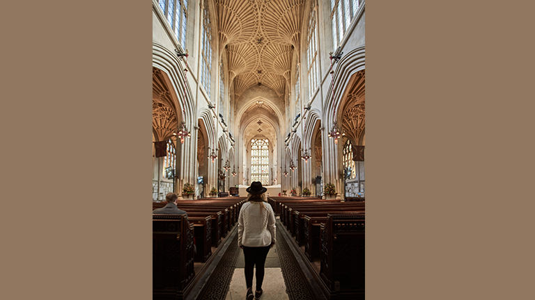 Visitors can admire Bath Abbey's stunning design.