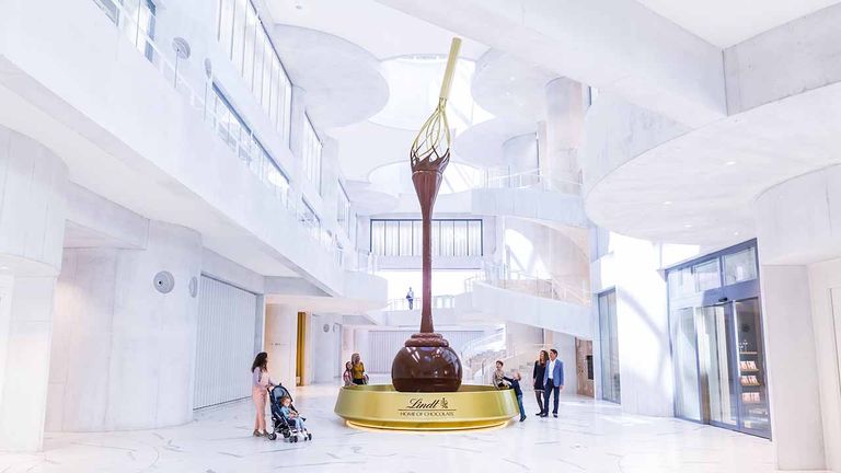 The Lindt Home of Chocolate features a 30-foot-high chocolate fountain.