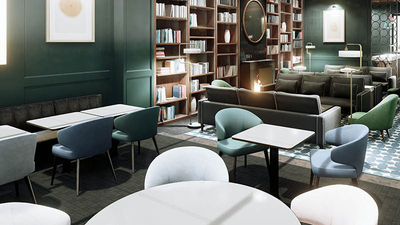 The lobby at Le Roch Hotel & Spa leads into a small restaurant that features dishes such as burrata, lamb and ricotta ravioli. // © 2016 Le Roch Hotel & Spa