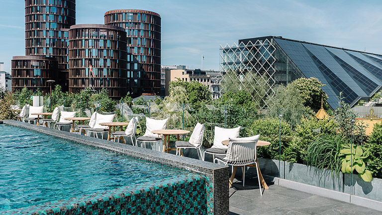 The rooftop pool offers excellent city views.