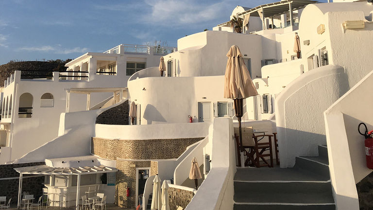 Volcano View Hotel is located just outside Fira, Santorini.