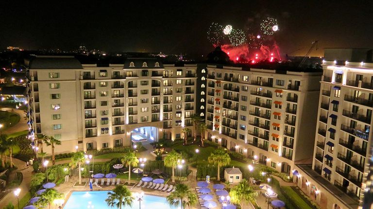 Diners at Topolino's Terrace can watch the nighttime fireworks shows from the terrace.