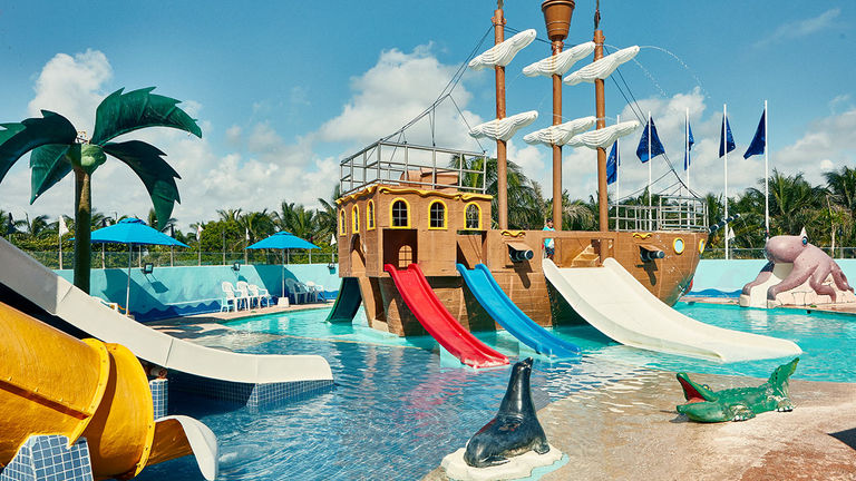 Kids can play at the Treasure Island Water Park while parents enjoy the spa.