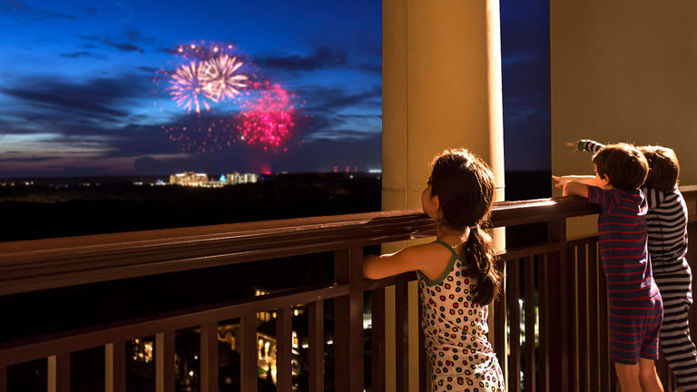 The resort offers spectacular views of the Magic Kingdom fireworks.