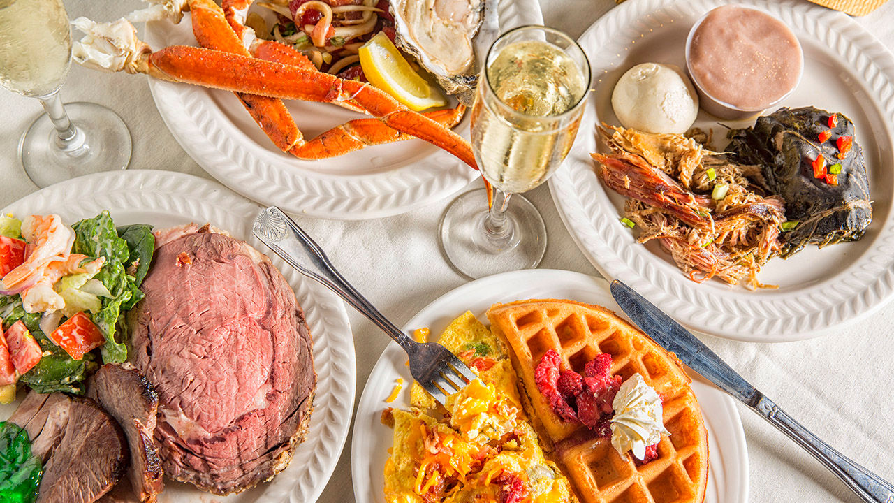 Clients get their fill at Tiki Terrace's lavish Sunday champagne brunch.