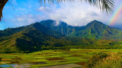 The north shore’s Hanalei Lookout is one of the area’s tropical landscapes. // © 2015 Kauai Visitors Bureau 2