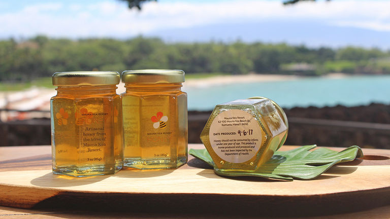 Mauna Kea's honey jars feature a clever variation on the resort's plumeria blossom logo.