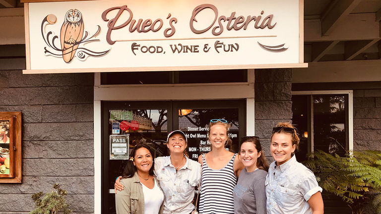 At Pueo's Osteria, guests on Flavors of Hawaii enjoy a three-course meal with wine and meet the chef.