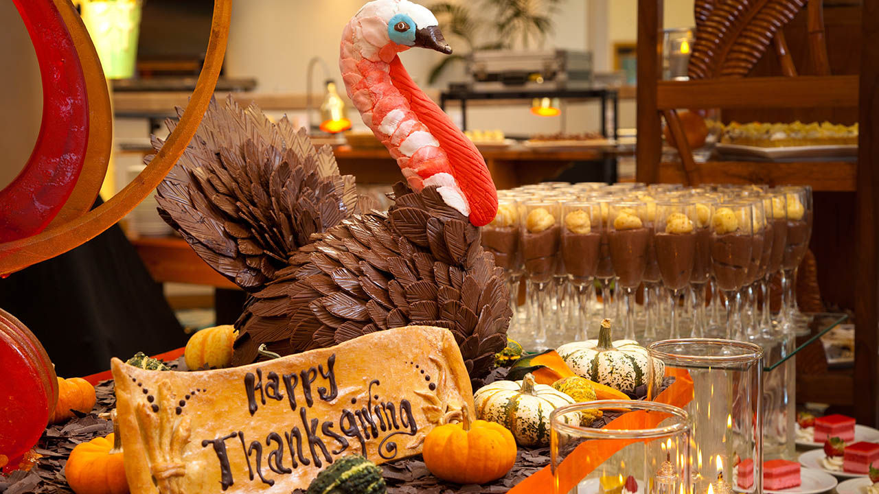 Along with the expected turkey and stuffing, Hilton Waikoloa's Thanksgiving dinner features island-inspired dishes such as ahi poke and lilikoi cheesecake.