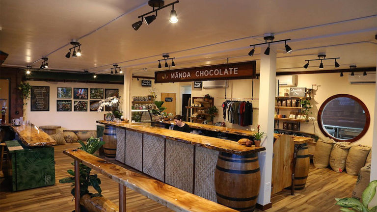 Manoa Chocolate's showroom features a handsome tasting bar.