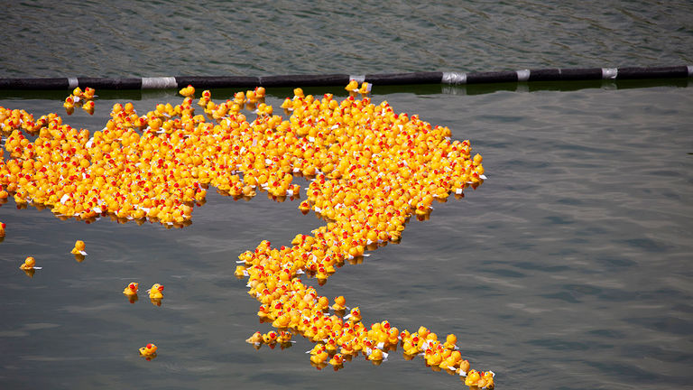 Waikoloa Beach Resort on Hawaii Island marches to its own drummer during its July 4 celebration, which includes a rubber duckie race.