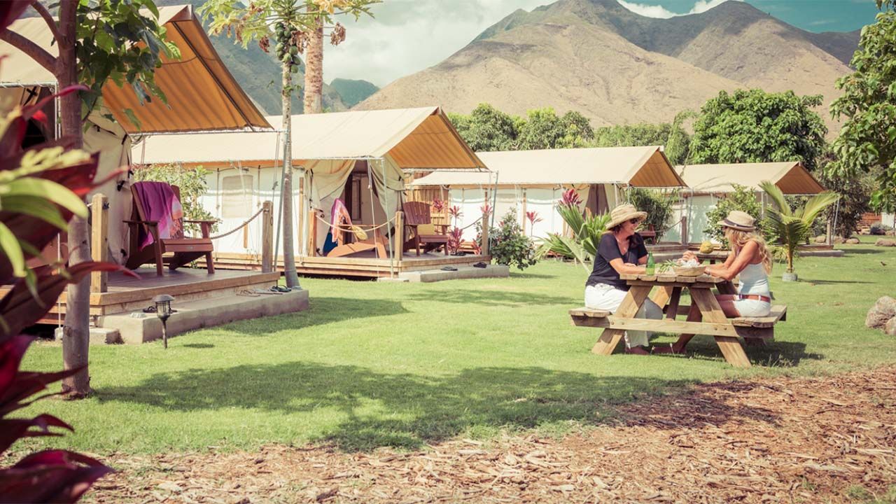 Camp Olowalu's tentalows encourage friends and families to share valuable time together in stunning west Maui.