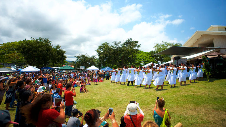 Hula dancers entertain the crowd during the Kau Coffee Festival's Hoolaulea.