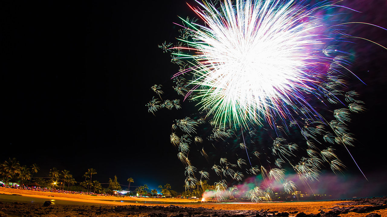 Kauai’s famous Poipu Beach rings in the new year with a family-friendly event highlighted by fireworks.