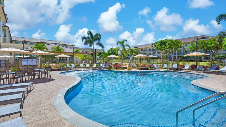 The outdoor pool, fire pit and barbecues are popular gathering spots at Residence Inn Kapolei.
