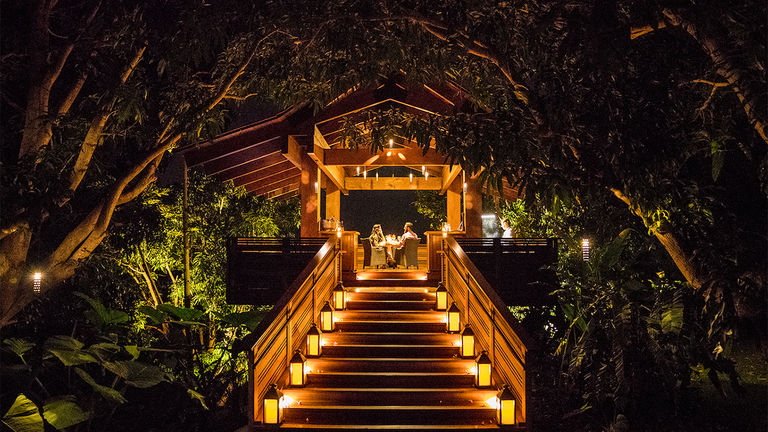 Hotel Wailea's Celebration Suites Experience package comes with a dreamy dinner for two in a sparkling treehouse.