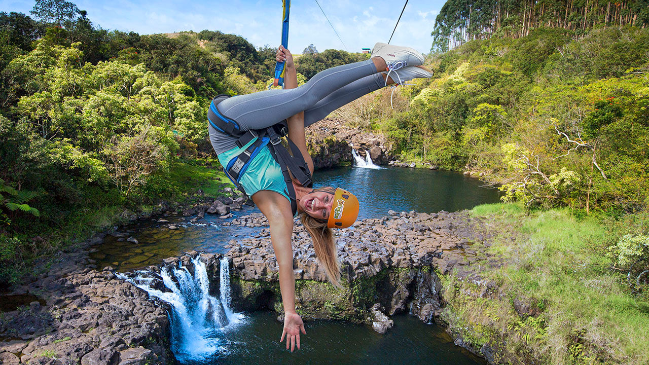 The Umauma Experience’s zipline course flies over 14 waterfalls.