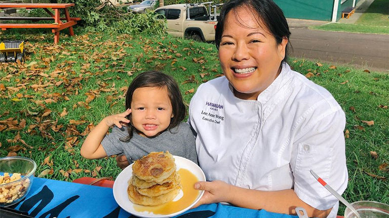 Hawaiian Airlines' glimpses of island life include a fun pancake-making session with chef Lee Anne Wong.