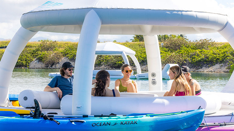 Guests can relax in an “AquaBana” at the Wai Kai Lagoon.