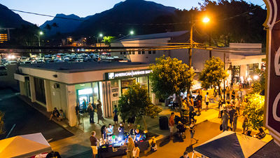 The historic Iao Theatre presides over a recent First Friday block party in Wailuku, Maui. // © 2015 HTA/Tor Johnson