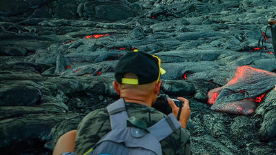 Tour operators lead hearty hikers to Kilauea Volcano's most recent lava flow. // © 2016 Hawaii Forest & Trail