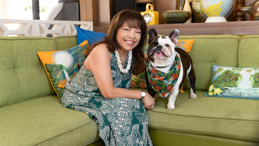 Lynette Eastman, general manager of the Surfjack Hotel and Swim Club, and Jack, the hotel's real-life mascot